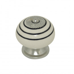 Lot 4 boutons 40mm céramique blanc raye noir/nickelé