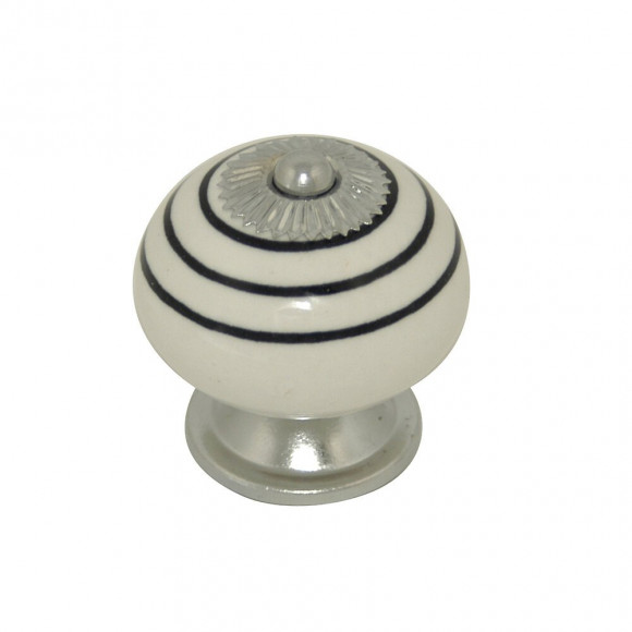 Lot 4 boutons 40mm céramique blanc raye noir/nickelé