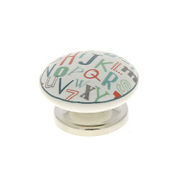 Bout rond diamètre 38mm céramique blanc motif alphabet