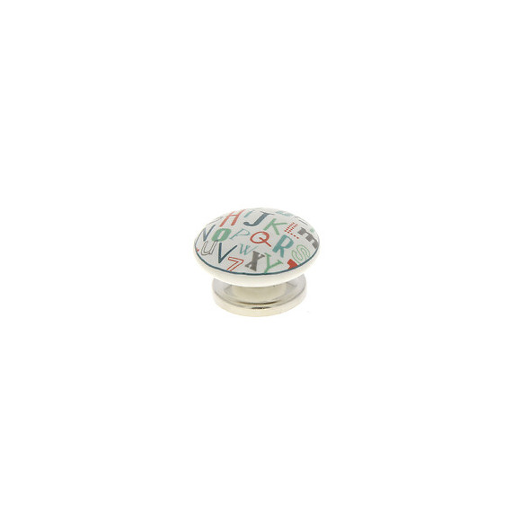 Bout rond diamètre 38mm céramique blanc motif alphabet