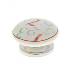 Bouton rond diamètre 38mm céramique blanc motif chiffres