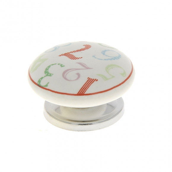 Bouton rond diamètre 38mm céramique blanc motif chiffres