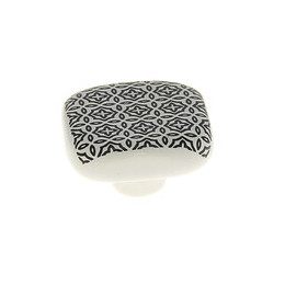 Lot 4 boutons 40mm céramique blanc motif rosace noir