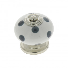 Lot 4 boutons 40mm céramique blanc pois gris/nickelé