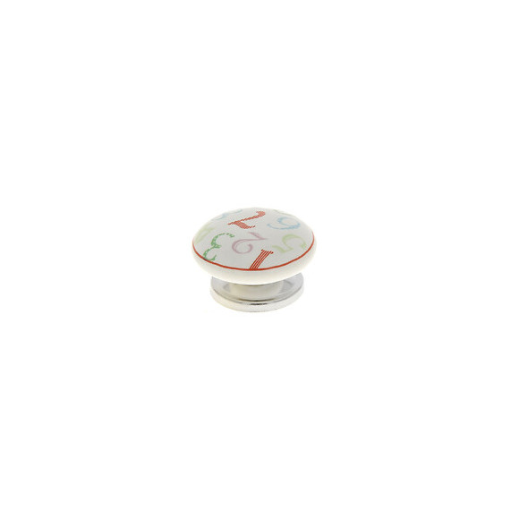Bouton rond diamètre 38mm céramique blanc motif chiffres