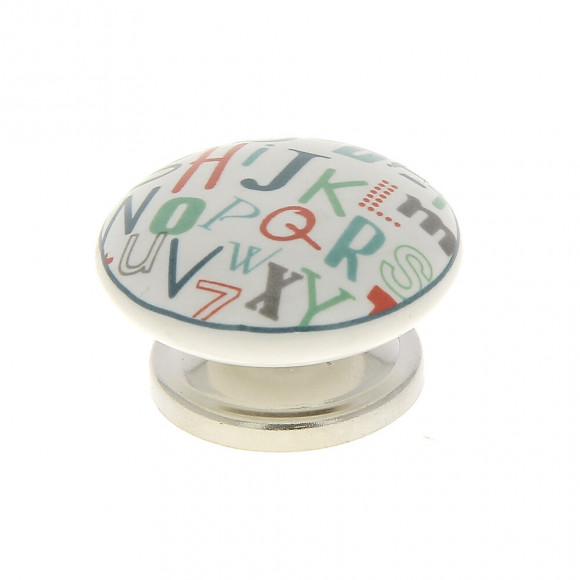 Bout rond diamètre 38mm céramique blanc motif alphabet