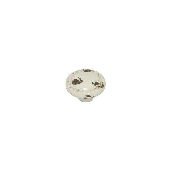 Bouton rond perle 40mm céramique blanc antique