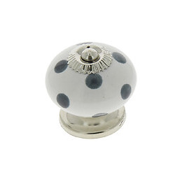 Lot 4 boutons 40mm céramique blanc pois gris/nickelé