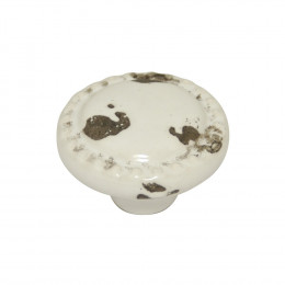 Bouton rond perle 40mm céramique blanc antique