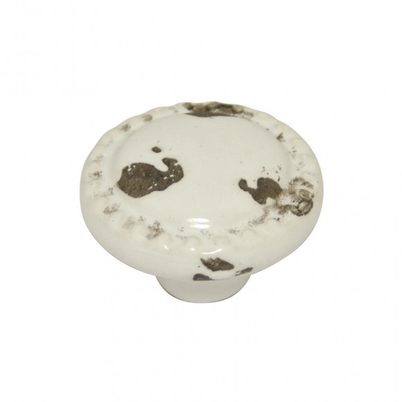 Bouton rond perle 40mm céramique blanc antique