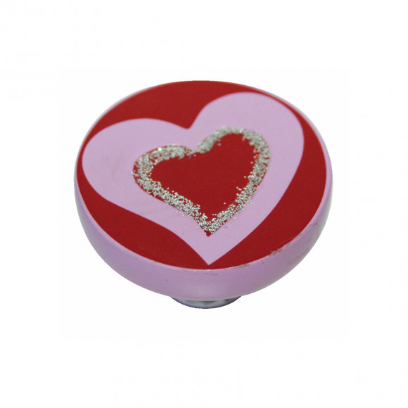 Bouton coeur 40mm résine rose/argent