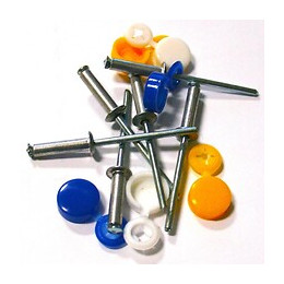 Blister 6 rivets 4x16mm + capuchons, jaune, bleu, blanc