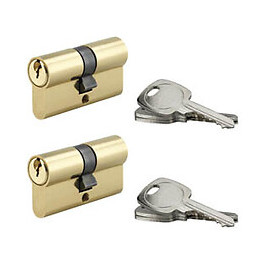 Lot 2 cylindres profil laiton 5 goupilles 30x30mm 6 clés