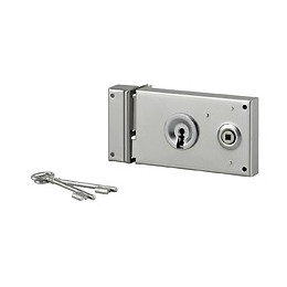 Serrure grille 140x82mm pêne dormant 1/2 tour 2 clés gauche