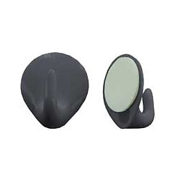 Crochet adhésif plastique gris 39x33mm - 2 pièces