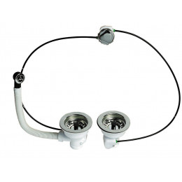 Bonde pour évier 2 bacs  D 90 mm avec commande à cable