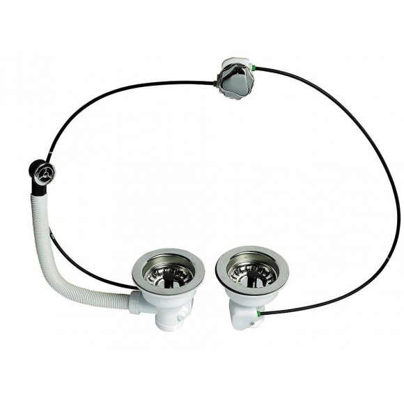 Bonde pour évier 2 bacs  D 90 mm avec commande à cable