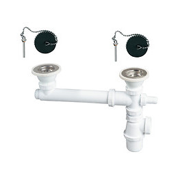 Vidage siphon + 2 bondes pour évier 2 bacs diamètre 60cm COTEKA