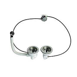 Bonde pour évier 2 bacs  D 90 mm avec commande à cable