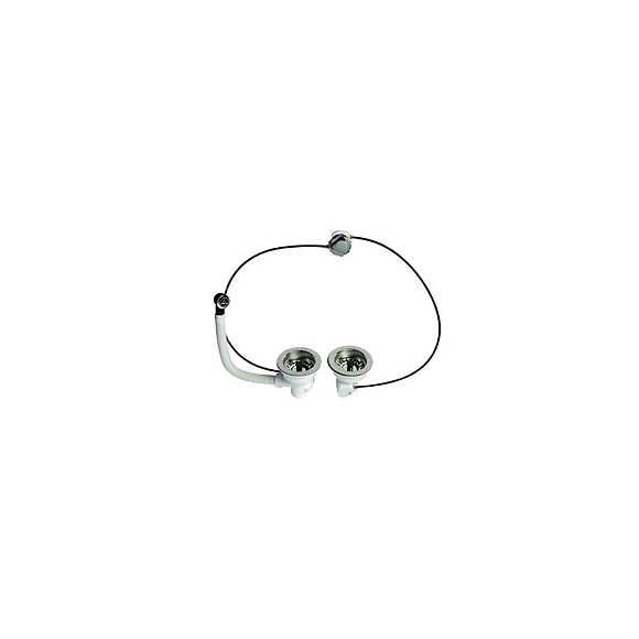 Bonde pour évier 2 bacs  D 90 mm avec commande à cable