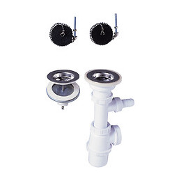 Vidage bonde + siphon pour évier 2 bacs communicants ECOUL