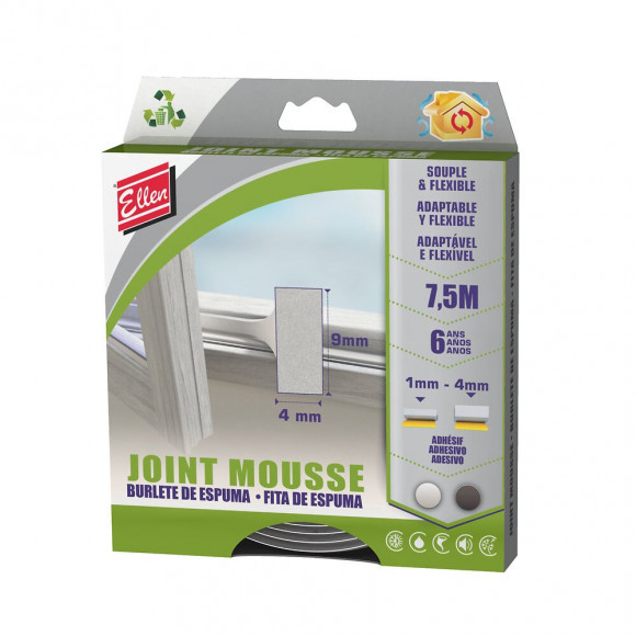 Joint mousse pvc adhésif blanc 7,5m