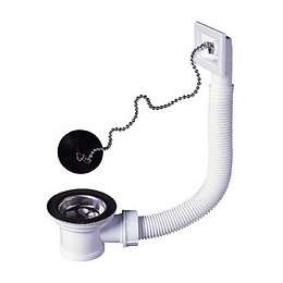 Bonde pour évier inox + trop-plein + bouchon diamètre 50 mm.