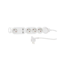 Bloc 4prises + 2USB BLANC