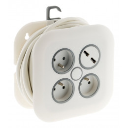Enrouleur design 3 prises et 2 ports USB 7m