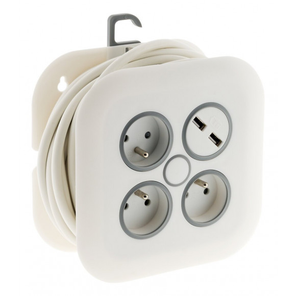 Enrouleur design 3 prises et 2 ports USB 7m