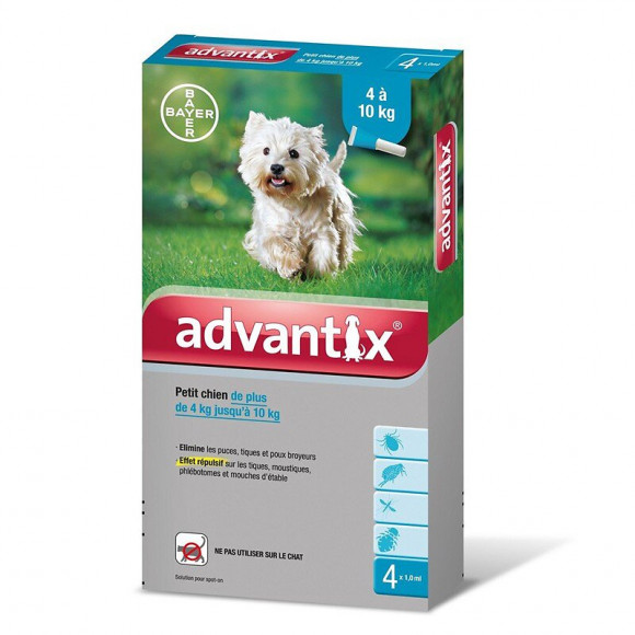 Antiparasitaire externe pour chiens Advantix petit chien de 4à10kg x4