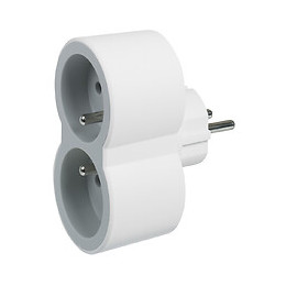 Fiche multiprise 2 prises frontales blanc gris