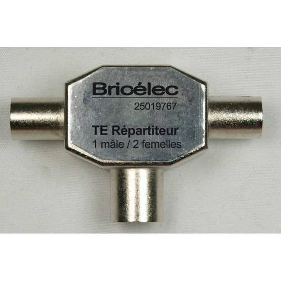 Répartiteur TV en T 9.52mm 1 mâle-2 femelles blindé métal