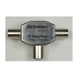 Répartiteur TV en T 9.52mm 1 mâle-2 femelles blindé métal