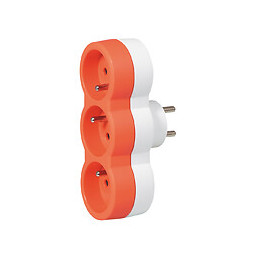 Fiche multiprise 3 prises 2P+T 16A 230V avec sorties frontales-orange