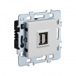 Mécanisme prise double USB Cache blanc +  support métal