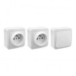 2 prises en saillie 2P+T 16 amp + 1 va et vient en saillie 10A blanc