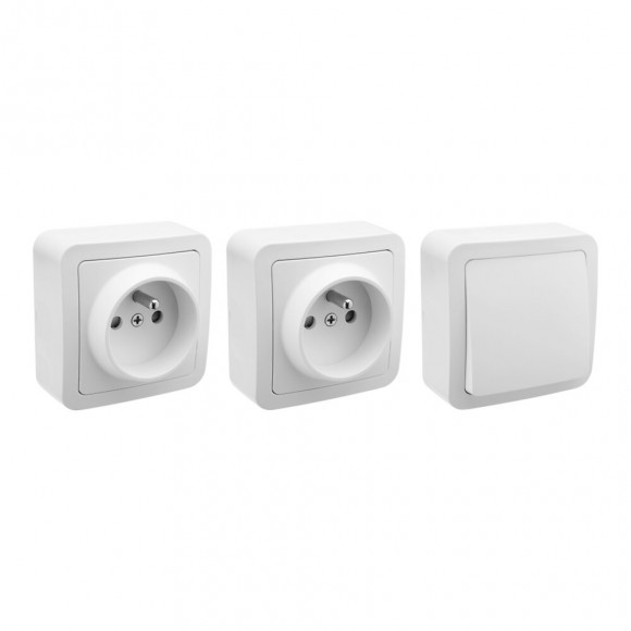 2 prises en saillie 2P+T 16 amp + 1 va et vient en saillie 10A blanc