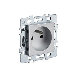 Mécanisme prise à encastrer 2P+T 16A cache argent + support métal