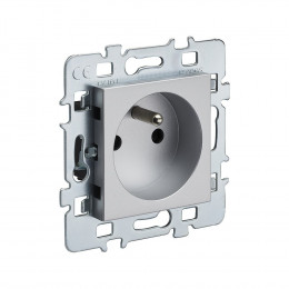 Mécanisme prise à encastrer 2P+T 16A cache argent + support métal