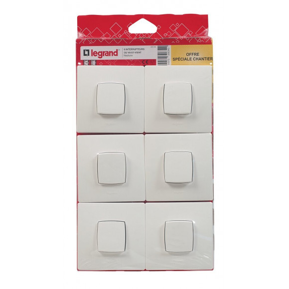 Lot de 6 prises de courant avec terre Neptune - blanc