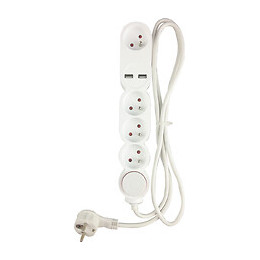Bloc 4 prises + 2 USB blanc BRICELEC