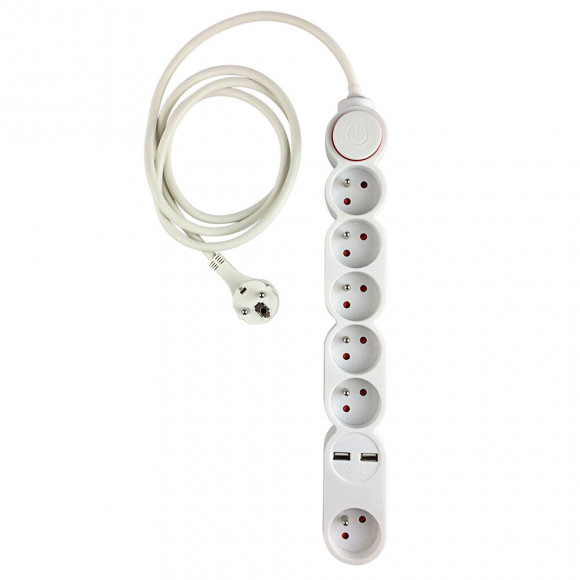 Bloc 6 prises + 2 USB blanc BRICELEC