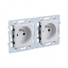 Double prise à encastrer 2P+T 16 ampères cache Blanc +  support métal