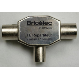 Répartiteur TV en T 9.52mm 2 mâle-1 femelles blindé métal