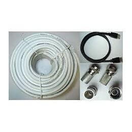 Câble TV SAT coaxial 25m + 4 fiches F + câble HDMI 1m