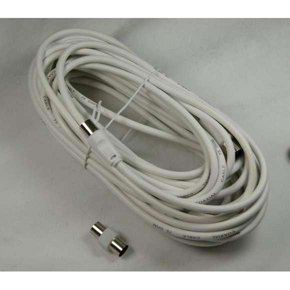 Câble TV coaxial mâle-femelle 9.52mm avec adaptateur mâle-mâle - blanc