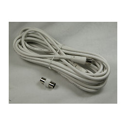Câble TV coaxial 9.52mm mâle-femelle + adaptateur mâle-mâle 5m - blanc