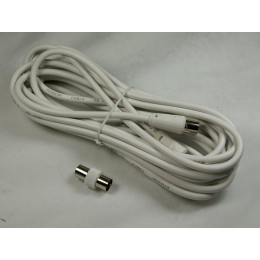Câble TV coaxial 9.52mm mâle-femelle + adaptateur mâle-mâle 5m - blanc