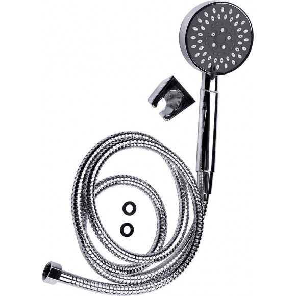 Kit douchette + support 5 jets tête plate chrome